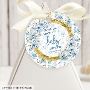 Étiquettes Cadeau Lovely Pastel Blue Gold Baby shower Merci Tags