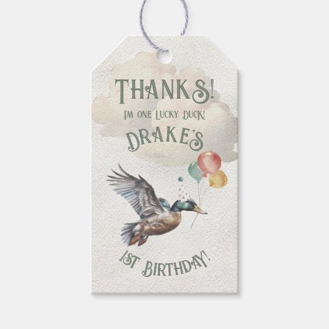 Étiquettes-cadeau Lucky Duck 1ère fête d'anniversaire (Devant)
