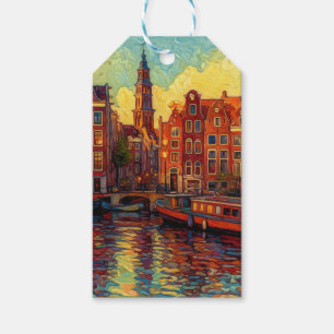Étiquettes-cadeau Lueur de coucher de soleil à Amsterdam Charme ar