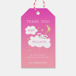 Étiquettes-cadeau Lullaby Bunny Lune étoiles Baby shower rose