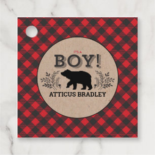 Étiquettes Cadeau Lumberjack Bear Baby Boy Kraft Favoriser Tags