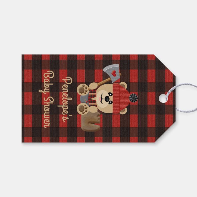Étiquettes-cadeau Lumberjack Ours Wilderness Baby shower Favoriser (Devant (Horizontal))