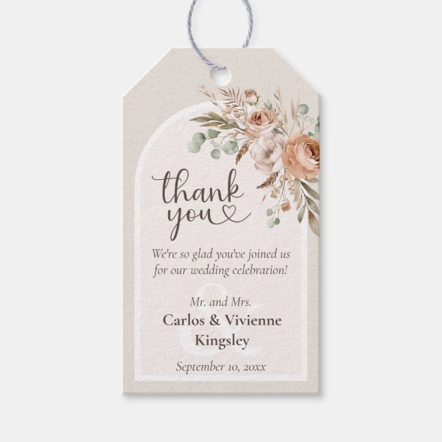 Étiquettes-cadeau Lumière Terre Tone Floral Rustique Mariage Merci (Devant)