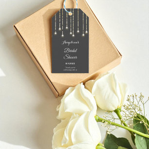 Étiquettes-cadeau Lumières de mariage en ficelle noir blanc 