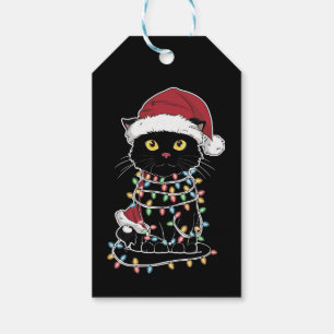 Étiquettes-cadeau Lumières de Noël pour amateur de chats drôles
