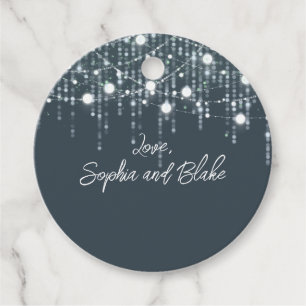 Étiquettes Cadeau Lumières de suspension gris et blanc Mariage perso