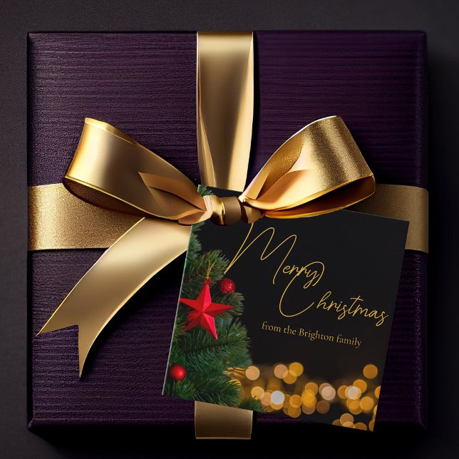 Étiquettes Cadeau Lumières dorées Joyeux Noël moderne (Créateur téléchargé)