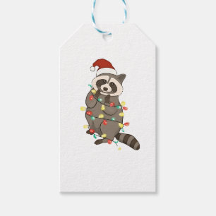 Étiquettes-cadeau Lumières joyeuses de Noël Raton Laveur Chapeau de