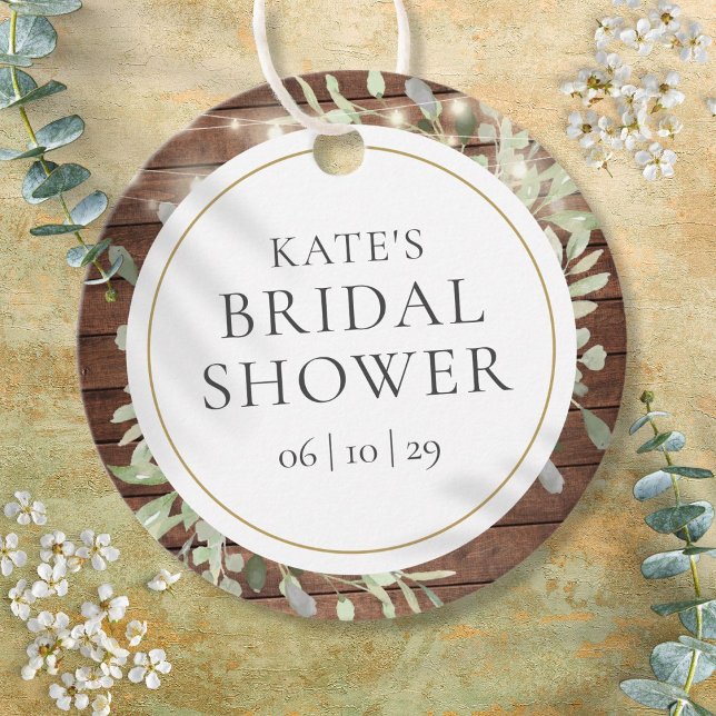 Étiquettes Cadeau Lumières rustiques en guirlande de verdure pour la (Rustic String Lights Greenery Bridal Shower Favor Tags)
