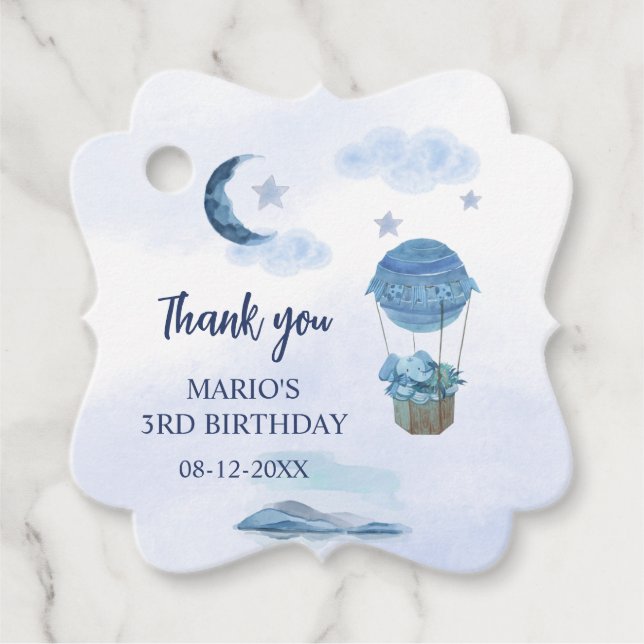 Étiquettes Cadeau Lune bleue petit éléphant garçon d'anniversaire (Devant)