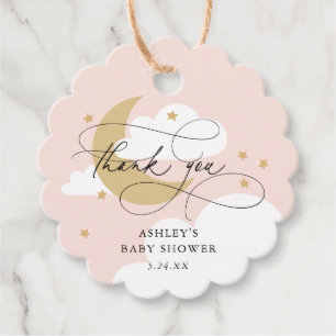 Étiquettes Cadeau Lune et étoiles Baby shower de Merci rose