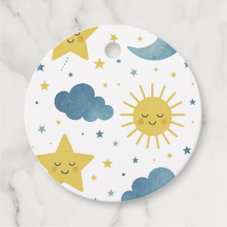 Étiquettes Cadeau Lune, soleil et étoiles Baby shower céleste