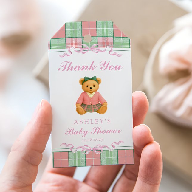 Étiquettes-cadeau Luxe Teddy Bear Preppy Baby shower Merci (Créateur téléchargé)