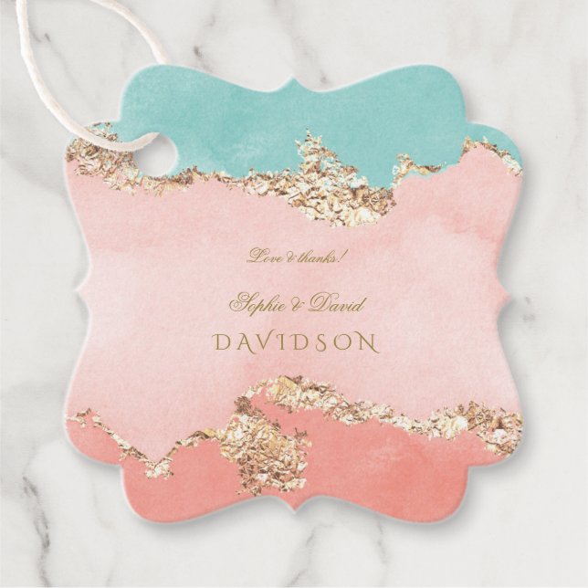 Étiquettes Cadeau Luxueux Pastel Aquarelle or Mariage à huile (Devant)