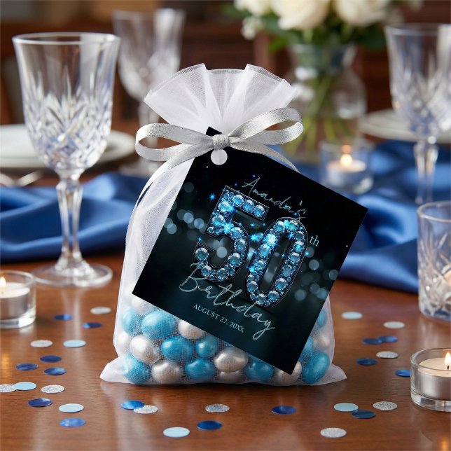Étiquettes Cadeau Luxury Sapphire Blue Gems 50th Birthday (Créateur téléchargé)