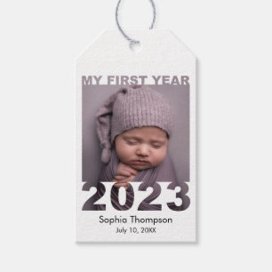 Étiquettes-cadeau Ma première année 2023 Moderne découpé photo bébé 