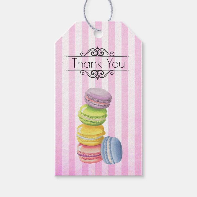 Étiquettes-cadeau Macarons Pâtisserie Française Pastel Aquarelle Mer (Devant)
