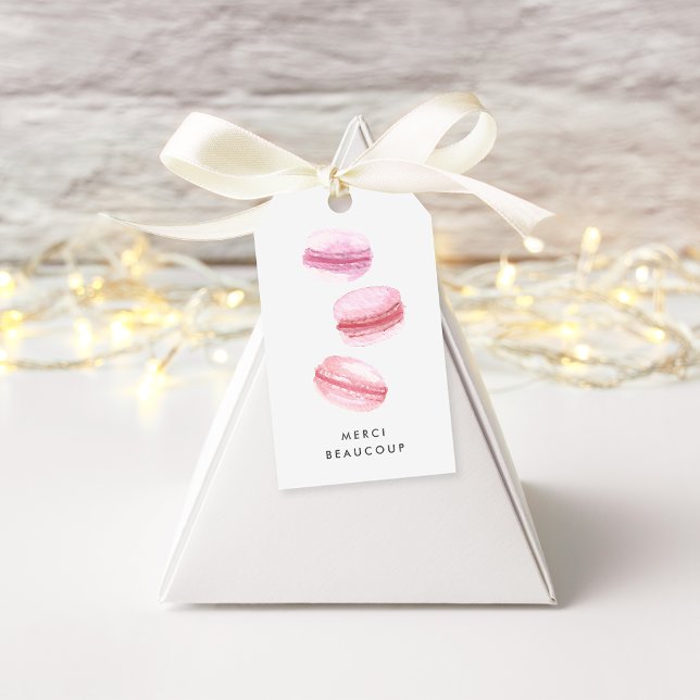 Étiquettes-cadeau Macarons rose vif Merci (Créateur téléchargé)