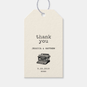 Étiquettes-cadeau Machine à écrire vintage et Merci de texte
