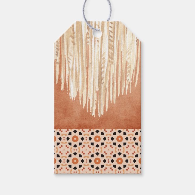 Étiquettes-cadeau Macrame en tuile Boho Terracotta moderne (Devant)