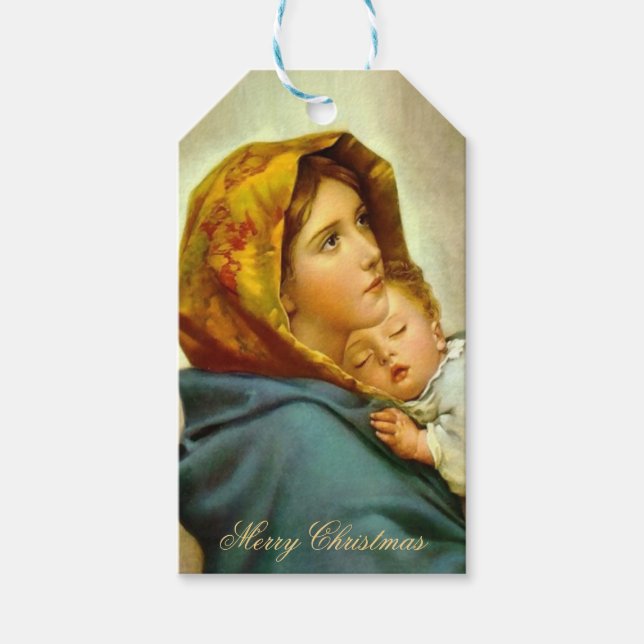 Étiquettes-cadeau Madonna & Enfant catholique Noël religieux (Devant)