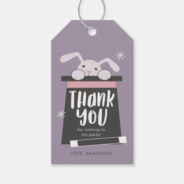 Étiquettes-cadeau Magic Show Bunny Anniversaire Merci (Devant)
