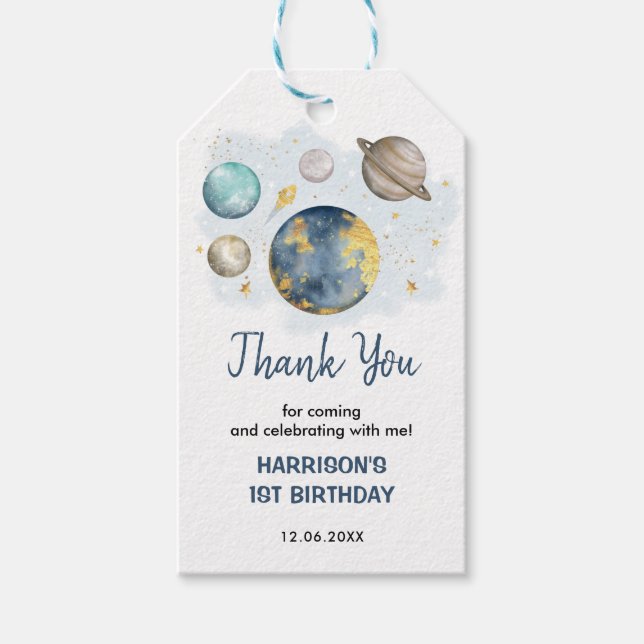 Étiquettes-cadeau Magical Outer Space Navy Gold Boy Birthday Favors (Devant)