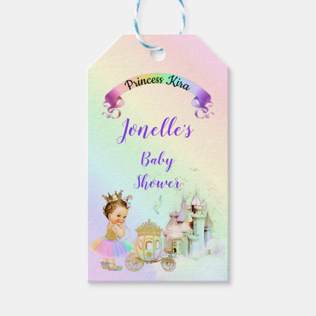 Étiquettes-cadeau Magical Rainbow Princess Castle Carriage (Devant)