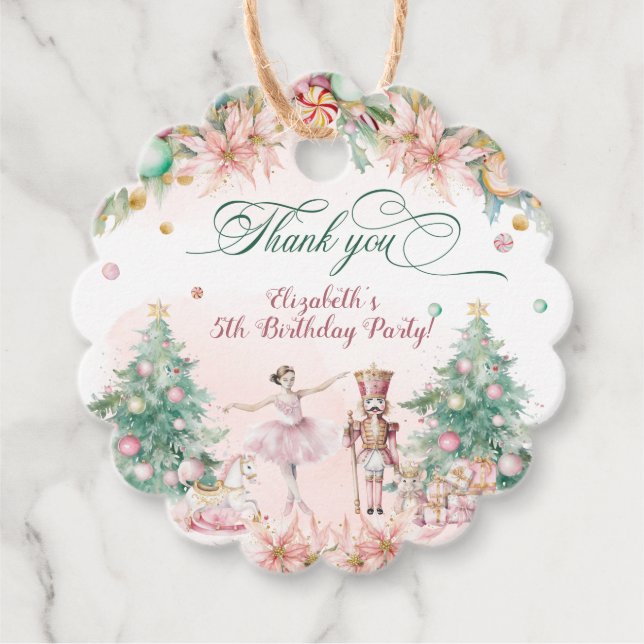Étiquettes Cadeau Magique Blus Nutcracker Girl Anniversaire Floral (Devant)
