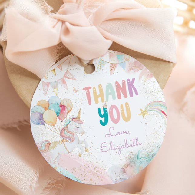 Étiquettes Cadeau Magique Pastel Unicorn Anniversaire Merci (Créateur téléchargé)