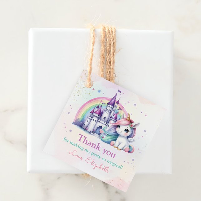 Étiquettes Cadeau Magique Rainbow Unicorn Anniversaire Merci (Créateur téléchargé)