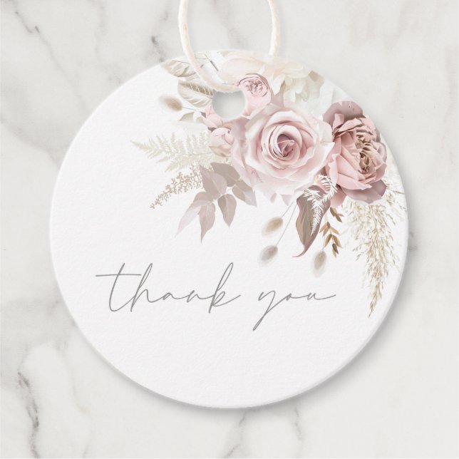 Étiquettes Cadeau Magnifique Blush Floral Mariage Merci (Devant)
