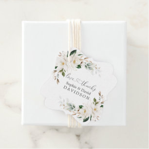 Étiquettes Cadeau Magnolia Floral Blanc Élégant Mariage Or