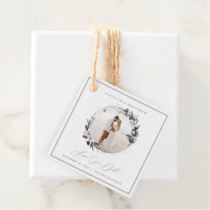 Étiquettes Cadeau Magnolia Floral & Mauve Circle Photo Enregistrer L