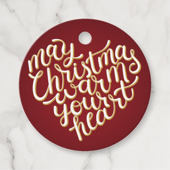 Étiquettes Cadeau Mai Noël réchauffe votre typographie cardiaque Tex (Devant)