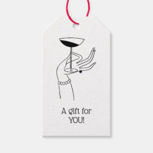 Étiquettes-cadeau Main de femme Art déco tenant une coupe de champag