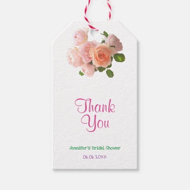 Étiquettes-cadeau Main de remerciement Texte manuscrit Roses aquarel (Devant)
