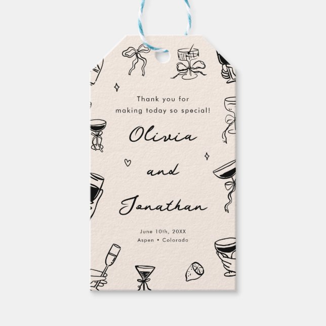 Étiquettes-cadeau Main noire dessinée Quirky Mariage Merci Favoriser (Devant)