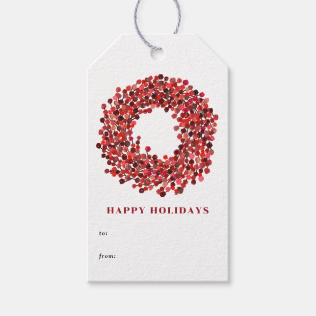 Étiquettes-cadeau Main peinte rouge Winterberry Wreath Fête personna (Devant)
