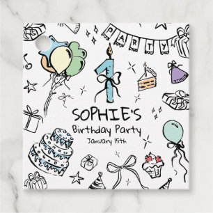 Étiquettes Cadeau Main tirée 1er anniversaire