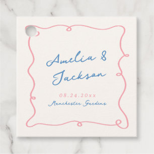 Étiquettes Cadeau Main Whimsical tirée rose et Mariage bleu