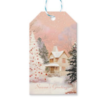 Maison de Noël rose capricieuse en hiver