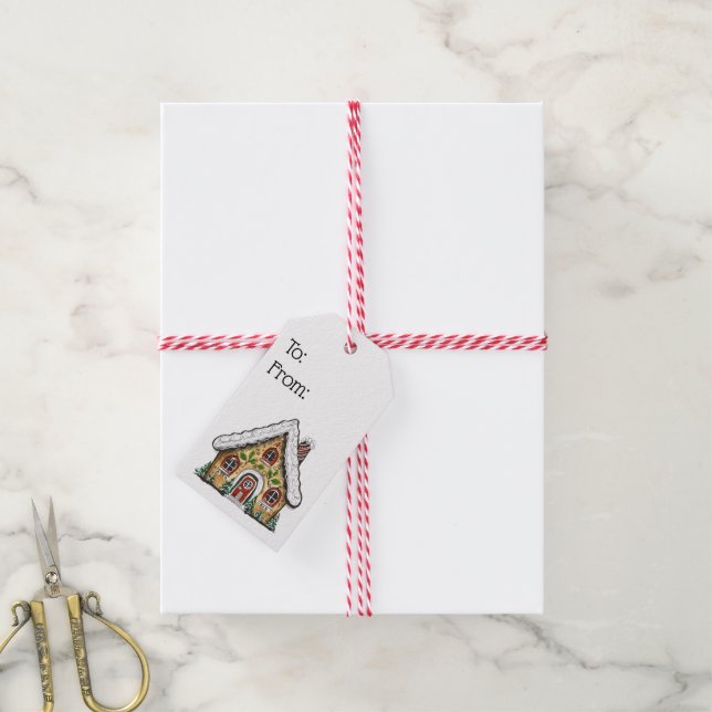 Étiquettes-cadeau Maison de pain d'épices Noël (Avec de la ficelle)