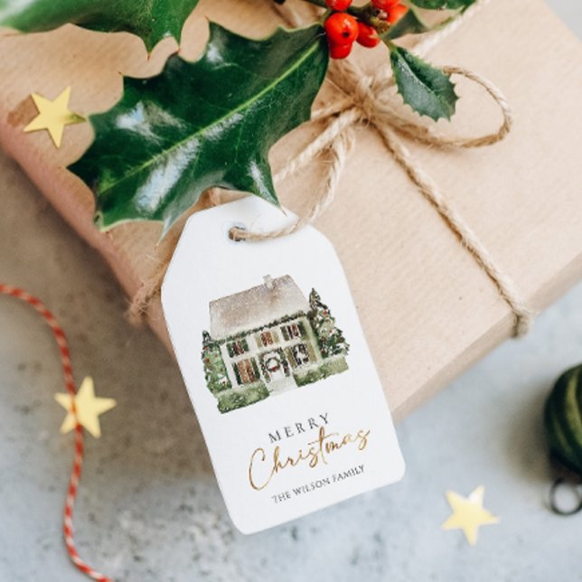 Étiquettes-cadeau Maison d'hiver Joyeux Noël (Créateur téléchargé)
