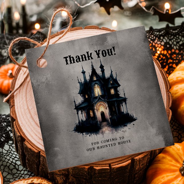 Étiquettes Cadeau Maison gothique victorienne hantée Halloween Merci (Créateur téléchargé)