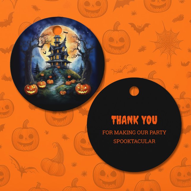 Étiquettes Cadeau Maison hantée d'Halloween avec parti Citrouille (Créateur téléchargé)