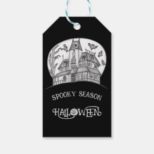 Étiquettes-cadeau Maison hantée et chauves-souris Halloween 