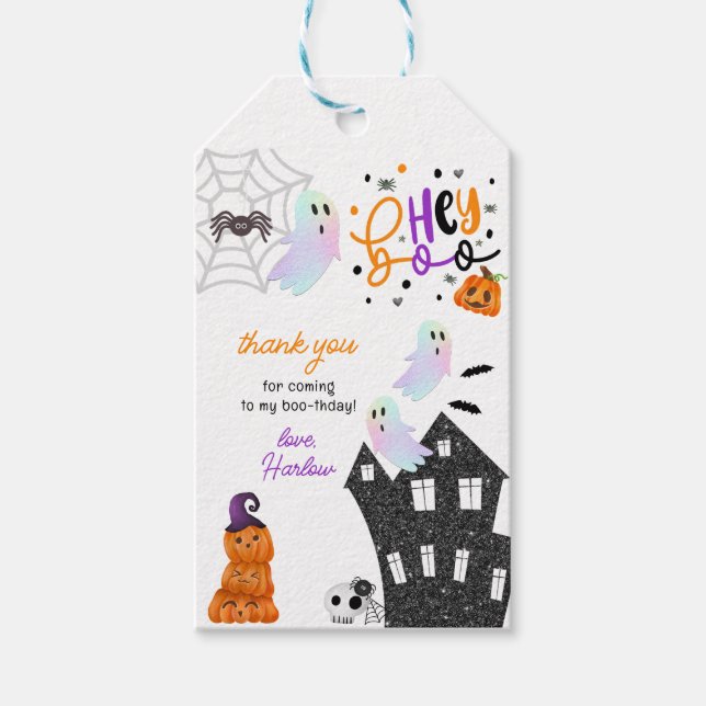 Étiquettes-cadeau Maison hantée Hey Boo Purple Halloween Anniversair (Devant)