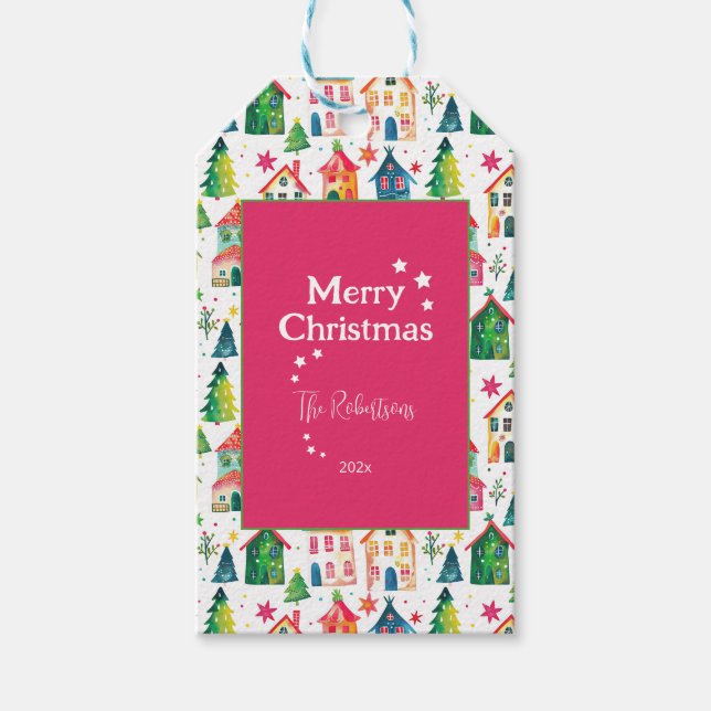 Étiquettes-cadeau Maisons de Noël (Devant)
