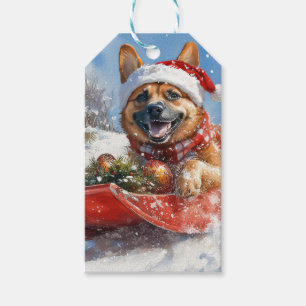 Étiquettes-cadeau Malinois belge en traîneau Noël neige Laissez tomb